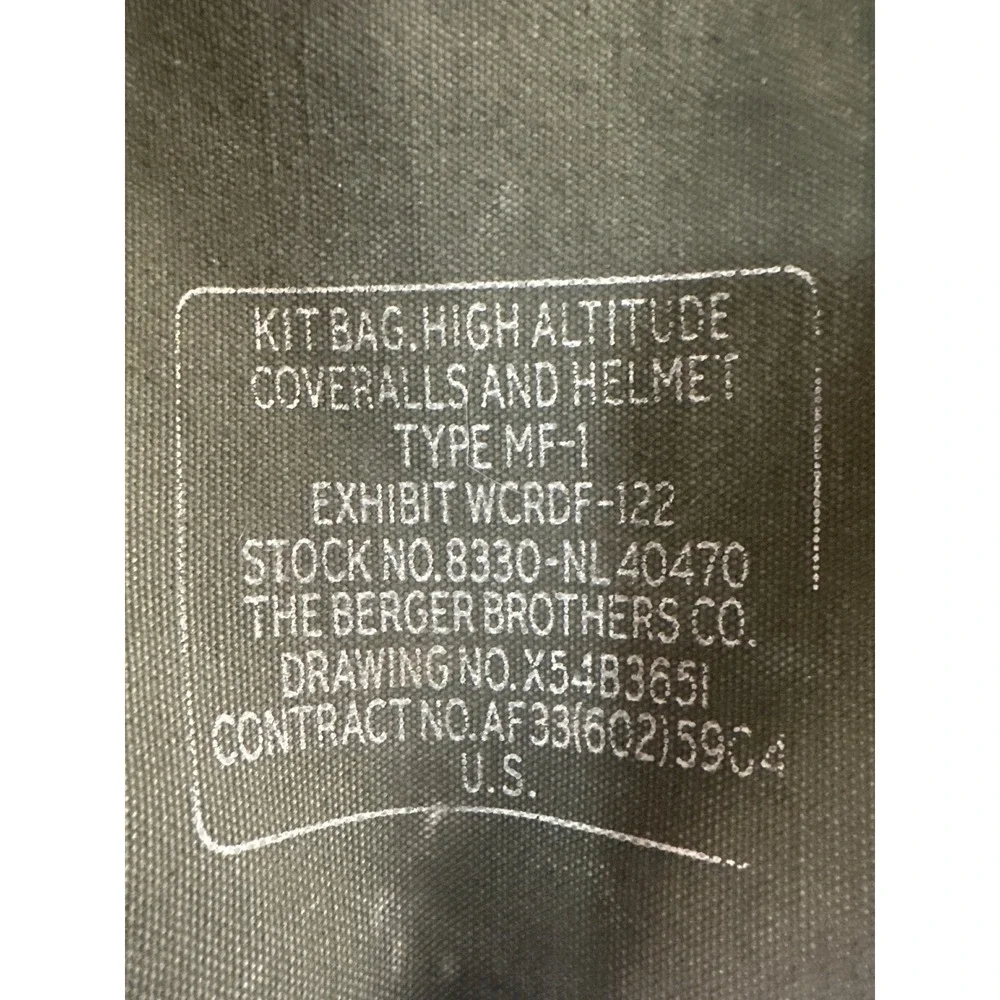 Vintage US Military Kit Bag High Altitude MF-1 Berger Brothers Canvas Duffel OD